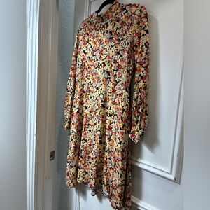 Floral Long-Sleeve Midi Dress - Yellow Floral